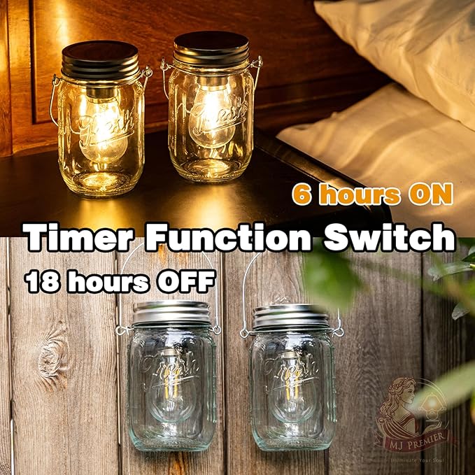 MJ Outdoor Mason Jar Lights Hanging Battery Operated Lamp Timer Cordless Lamps - Image 6