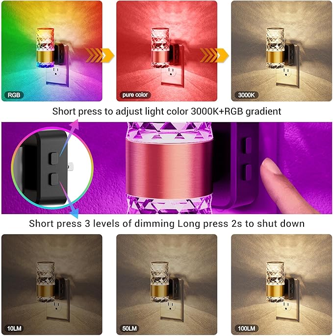 JandCase Night Lights Plug into Wall, 2 Pack Color Changing Night Light - Image 3