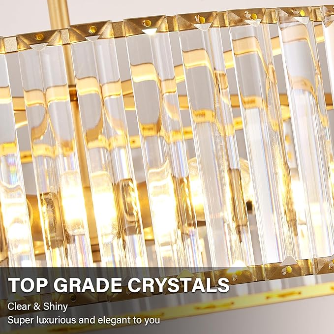 Glod Crystal Ceiling Light Fixture, Modern Semi Flush Chandelier, Round Hanging - Image 7