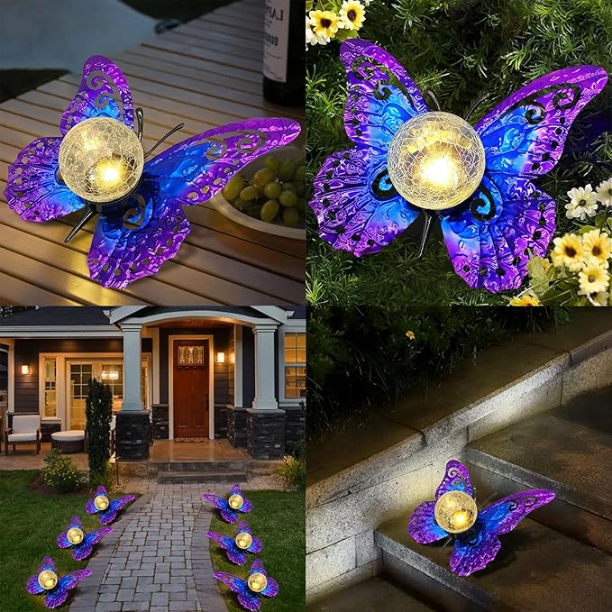 Solar Lights Outdoor Garden Butterfly Decor, Metal Butterfly Statue Decoration - Image 6