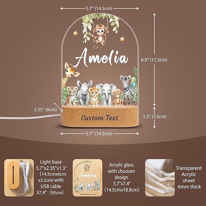 Personalized Baby Gifts for Kids Boys Girls, Custom Name LED Lamp, Safari - Image 5