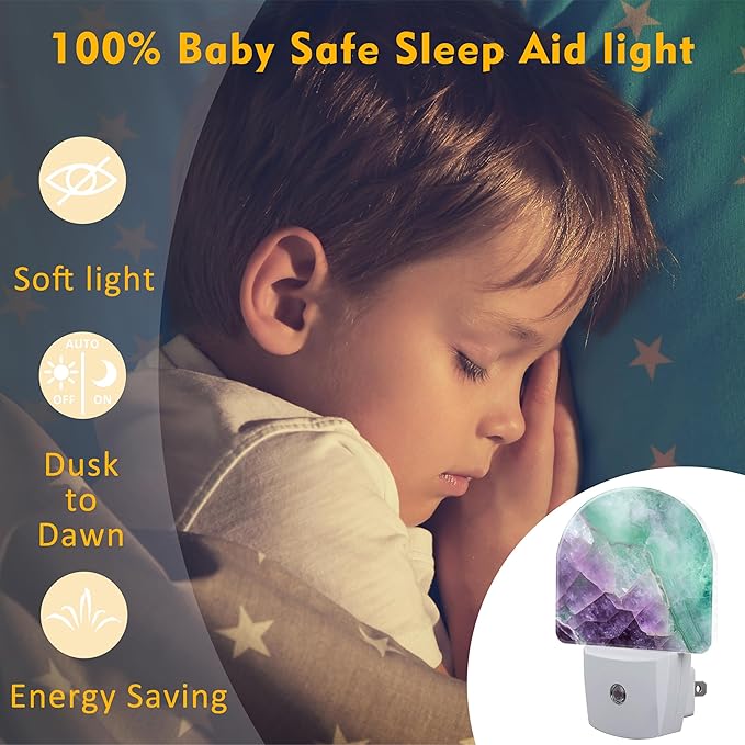 Purple Green Fluorite Marble Night Light, Luxury Rock Gemstone Dusk to Dawn - Image 5