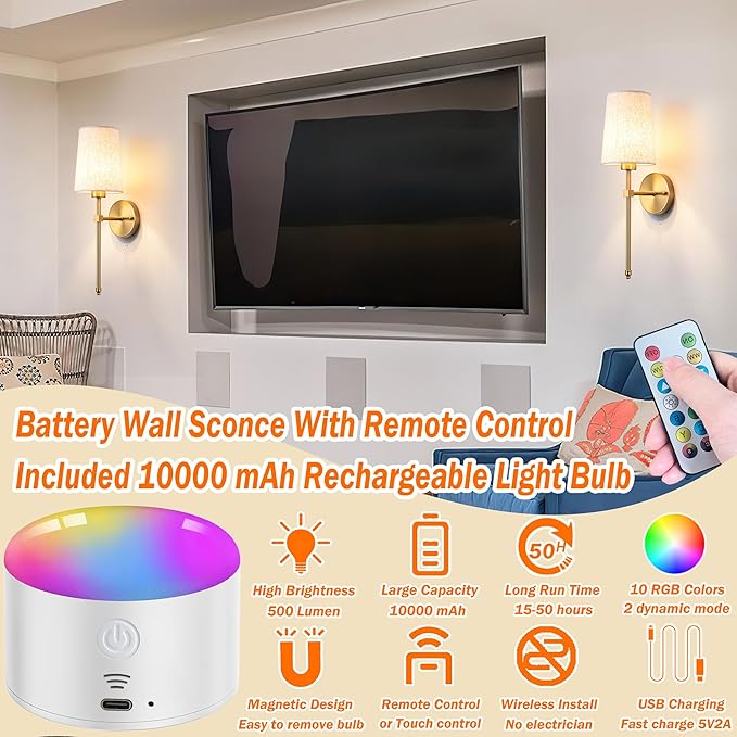Battery Operated Wall Sconce Set Of Two - Image 2