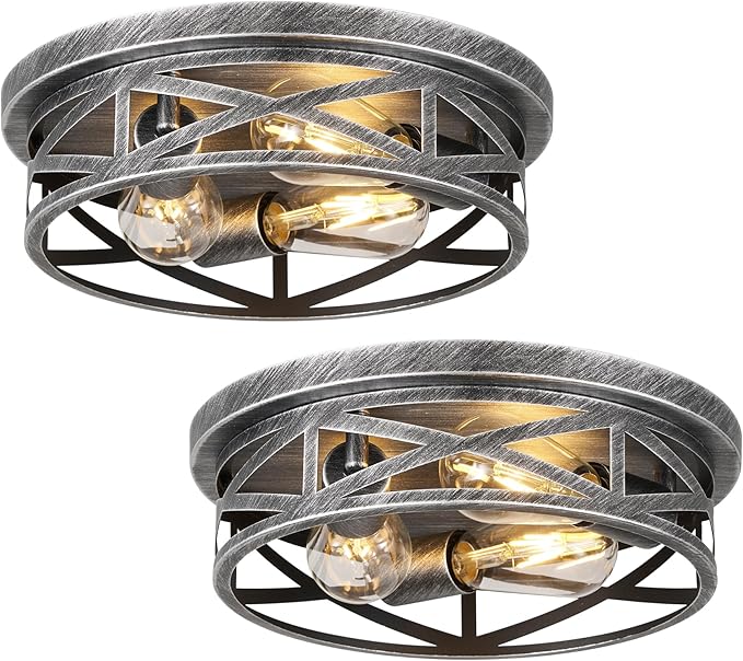 Close to Ceiling Light Fixtures, 3-Lights Cage Flush Mount Ceiling Light by Wyneyet