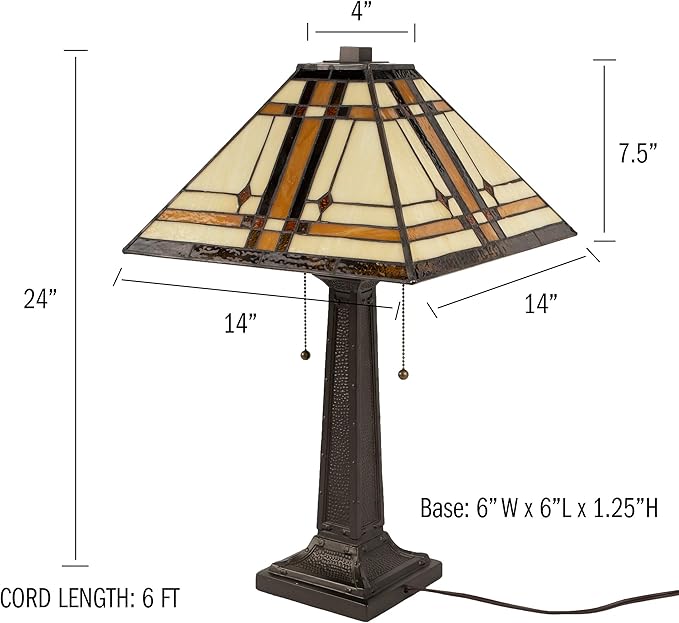 Lavish Home Tiffany-Style Table Lamp – Mission-Design Art Glass Lighting - Image 7