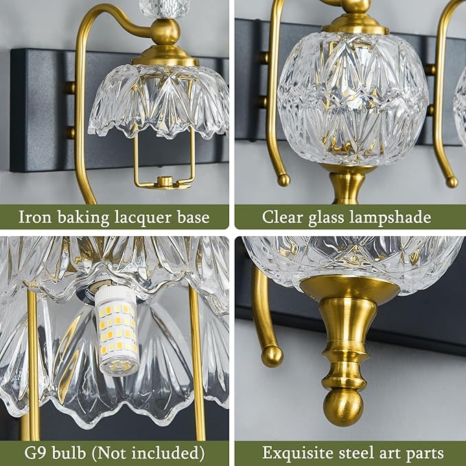 Modern Crystal Bathroom Vanity Lights Fixtures Over Mirror Black Gold Vintage - Image 3
