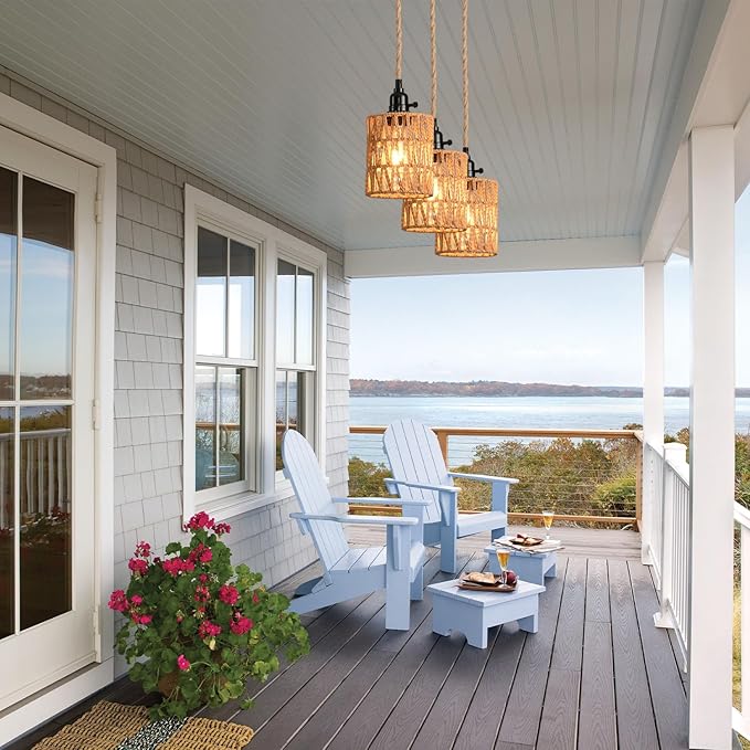 3-Light Hanging Light with Plug in Cord, Plug in Pendant Light 22ft Hemp Rope - Image 3