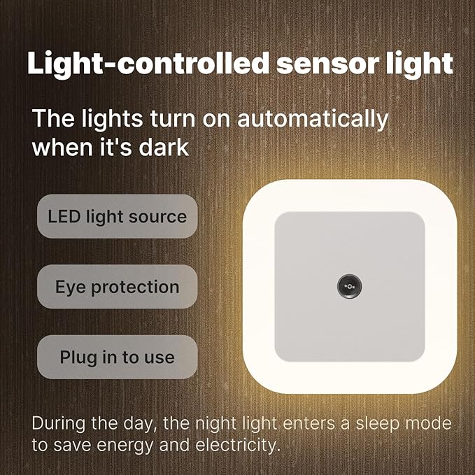 Smart Auto-Dimming Square LED Night Light Bedside Lamp, 0.5W Plug-in - Image 2