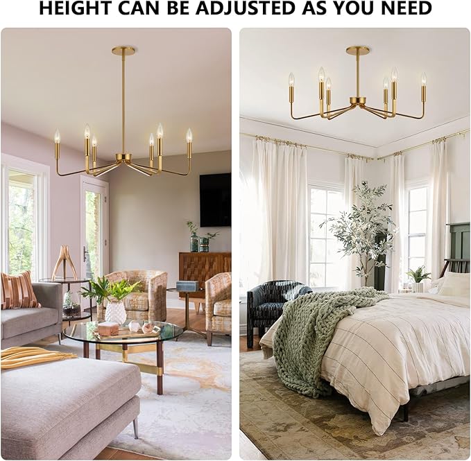 Brushed Gold Chandeliers for Dining Room, 6-Light Modern Farmhouse Chandelier - Image 4