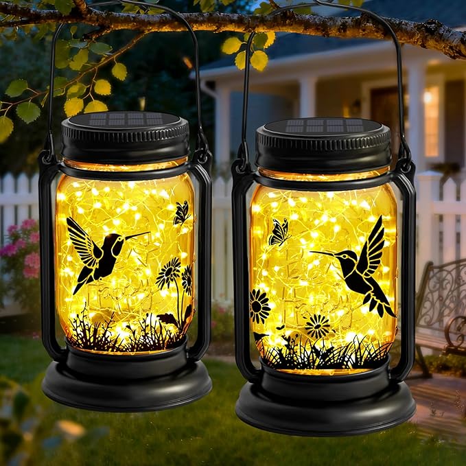 2 Pack Hummingbird Solar Lantern Outdoor Garden Decor, Birthday Gifts - Image 2