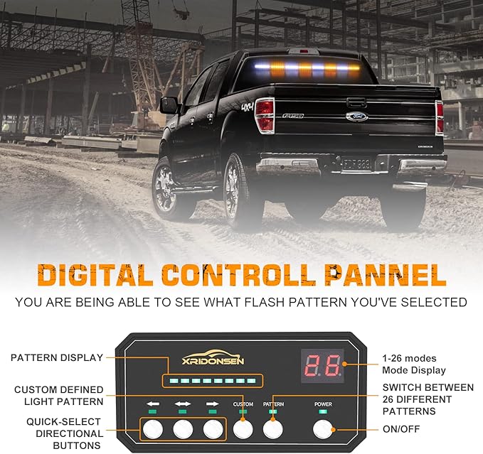 XRIDONSEN 35 inch Traffic Advisor Light Bar 48 LED Strobe Lights Amber White - Image 4