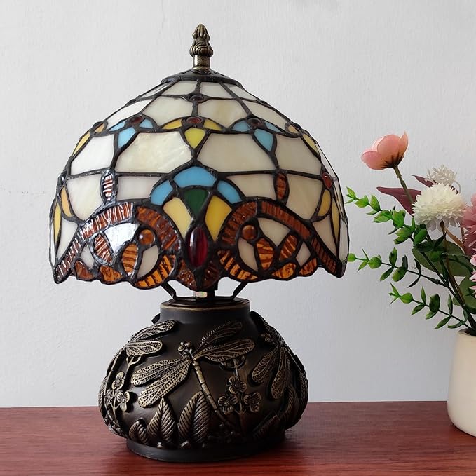 Tiffany Table Lamp 3-Way Stained Glass Style Bedside Reading Lamp Village - Image 4