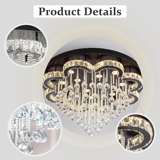 Flashing God W32inches Modern Black Chandeliers Raindrop Crystal Ceiling - Image 2