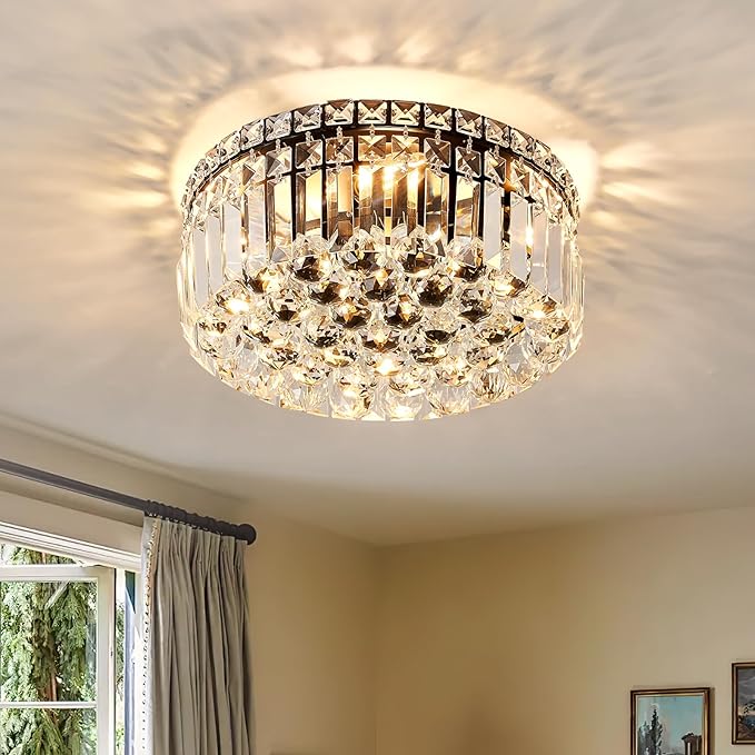 4-Light Black Crystal Chandeliers Flush Mount Chandelier Light Fixture by CEENLI