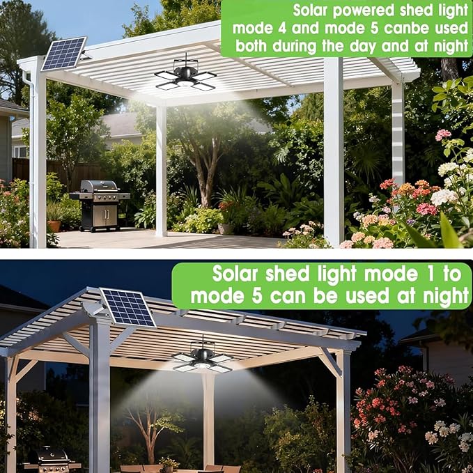 Solar Shed Light Outdoor Indoor Upgrade 1200LM 174LED 4 and 1 Heads Motion - Image 9