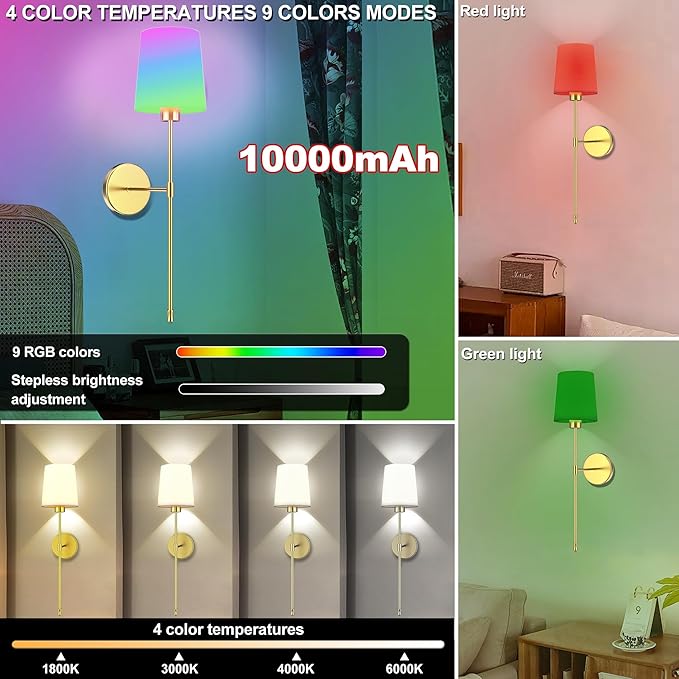 Wireless Sconces Set of 2 Wall Light - Image 3