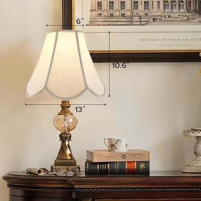 GO&SO Set of 2 Beige Gray Burlap Fabric Scalloped Lamp Shade, Floor Lamp Cover - Image 4