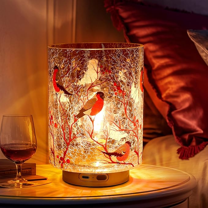 Rechargeable Battery Table Lamp Timer, Handmade Crackle Glass Lamps by MJPREMIER
