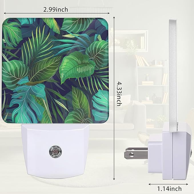 Green Palm Leaf Night Light, Tropical Plants Night Light Plug into Wall - Image 2