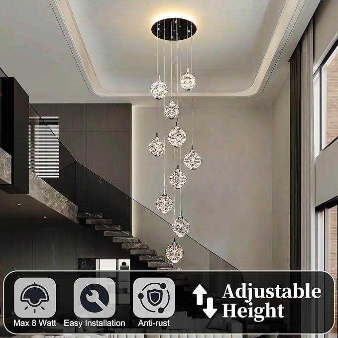 10-Light High Ceilings Long Chandeliers Modern Crystal Staircase Chandelier - Image 5
