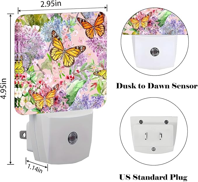 Spring Flowers and Butterflies Night Light, Plug Into Wall Decor - Image 2