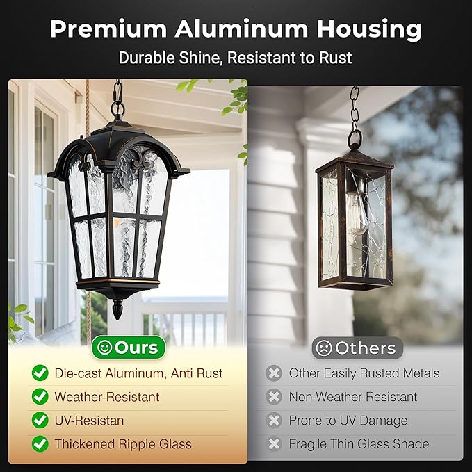 VIANIS Black Large Outdoor Pendant Light, Vintage Outdoor Chandelier - Image 4