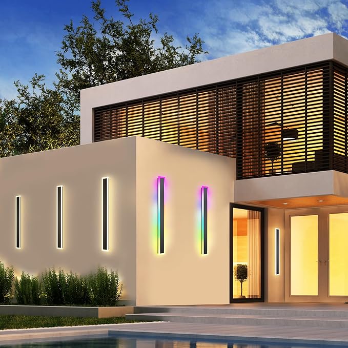 Outdoor RGB Long Wall Lights, 39.4inch 2 Pack RGB/Warm/White Dimmable Modern - Image 7