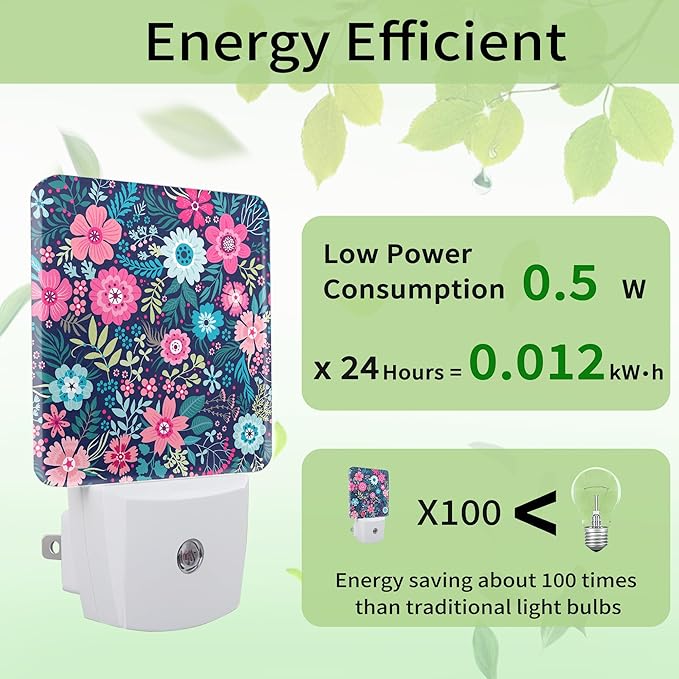 Flower Pink Night Light, Floral Night Light Plug into Wall - Image 3