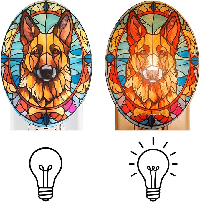 Stained Glass Styled German Shepherd Night Light – Real Glass Plug-in Dog Night - Image 4