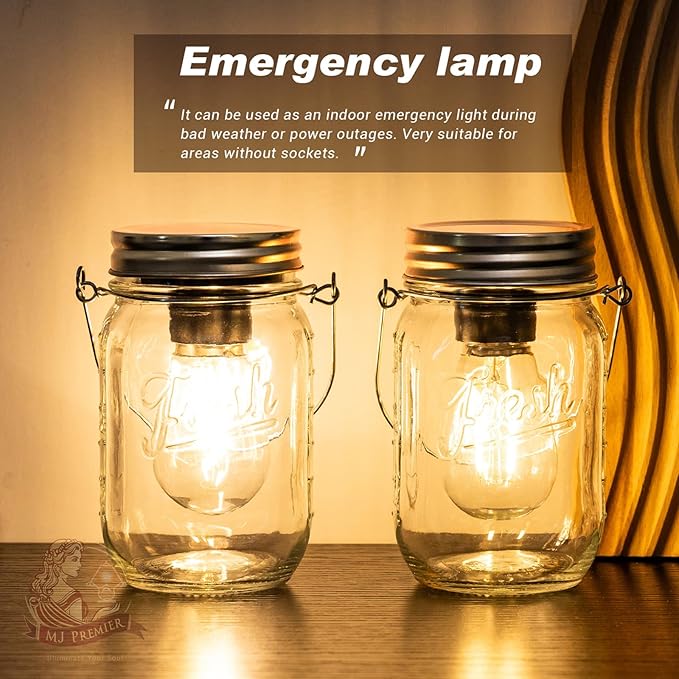 MJ Outdoor Mason Jar Lights Hanging Battery Operated Lamp Timer Cordless Lamps - Image 5