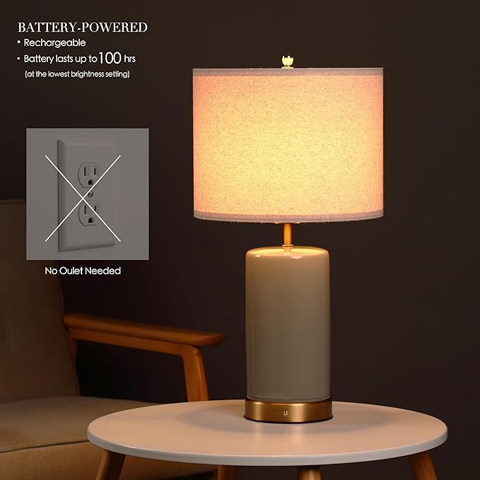 O’Bright Dune - Battery Powered Table Lamp, Rechargeable Cordless Ceramic Lamp - Image 2