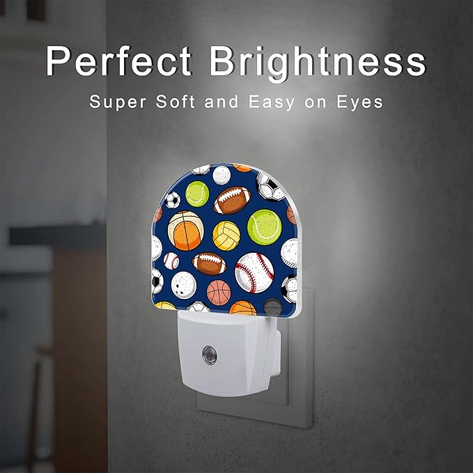 Retro Sports Balls Night Light, Colorful Balls Dusk to Dawn Night Light Plug in - Image 2
