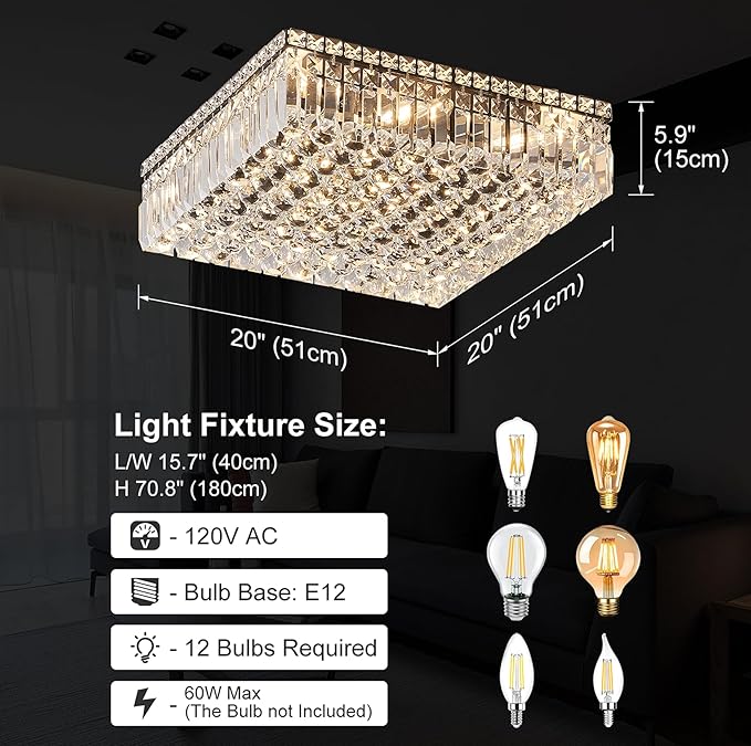12-Lights Black Crystal Flush Mount Ceiling Light Fixtures, Elegant Crystal - Image 2