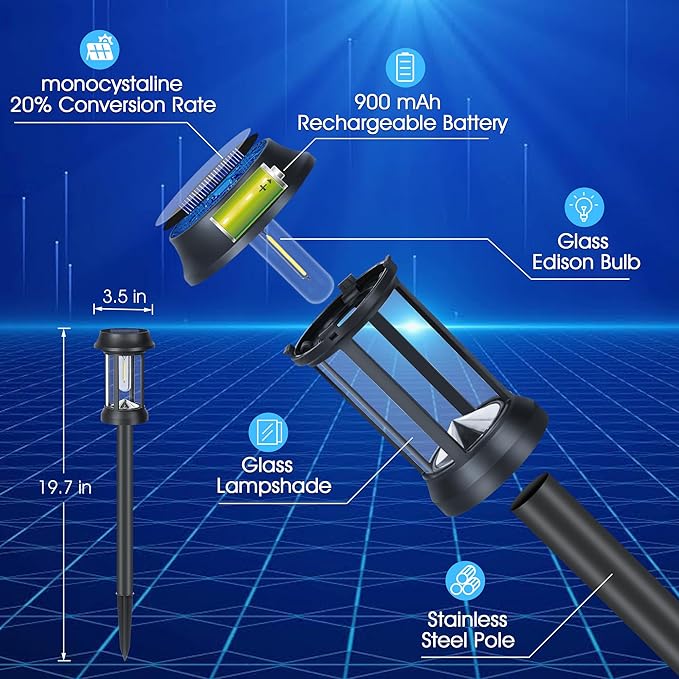 Solar Pathway Lights, 8 Pack Glass Solar Lights Outdoor, Solar Stake Lights - Image 4