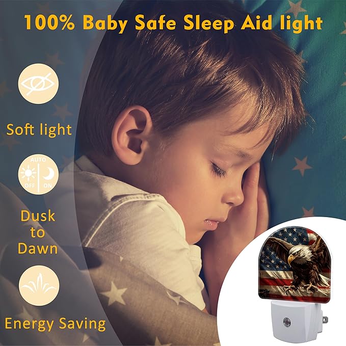 American Flag with Eagle Night Light Plug into Wall, Retro The USA Flag - Image 5