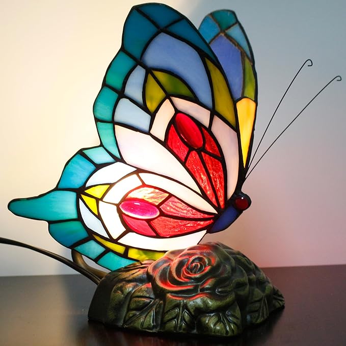 Small Tiffany Table lamp Stained Glass Butterfly Desk Lamp 7X5X9.8 Inch Accent - Image 6