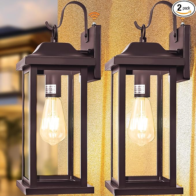 Dusk to Dawn Outdoor Wall Sconces Bronze 2-Pack 17 Inch Large, IP65 Waterproof by DiscoverBeautyofLighting
