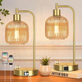 QiMH Industrial Table Lamp for Bedroom Set of 2, Champagne Glass Beside Lamp by Qimh