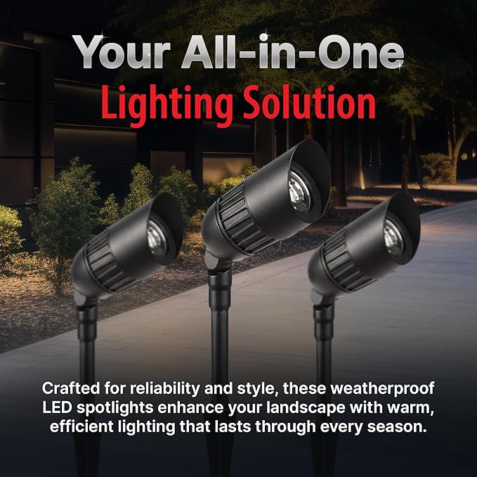 6-Pack Outdoor Low Voltage Landscape Spotlights, 6×3W 200LM, 3000K Warm White - Image 6