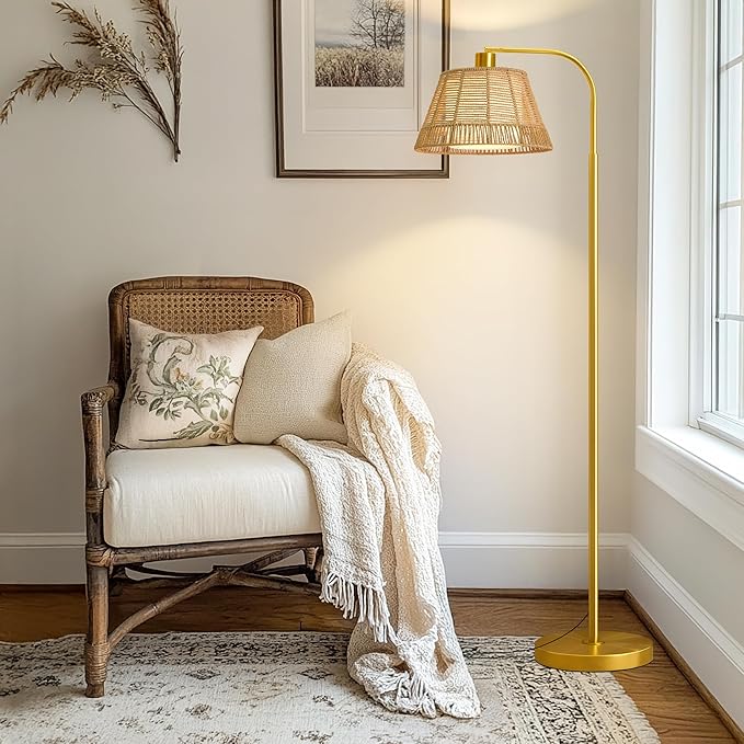 Oneach Arc Floor Lamp for Living Room, Rattan Boho Floor Lamp - Image 2