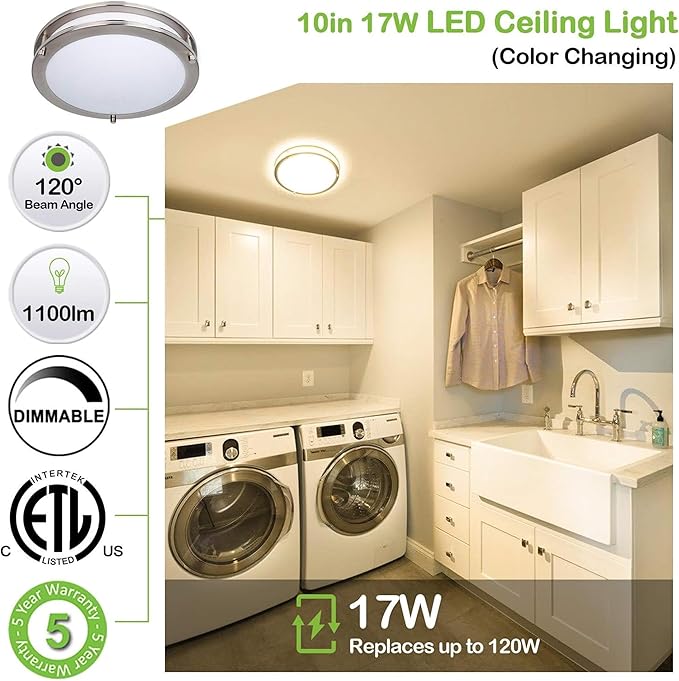 hykolity 10 inch Flush Mount LED Ceiling Light Fixture, 17W 1100lm, - Image 8