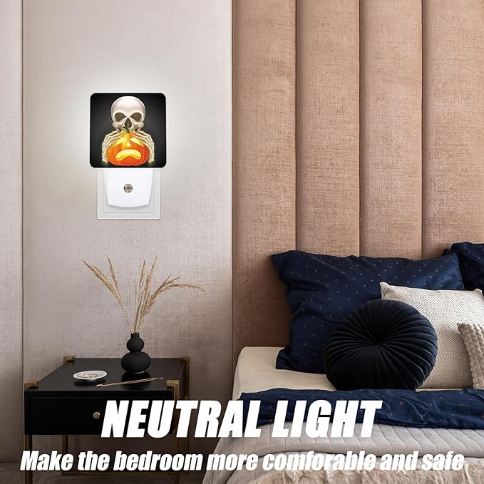 Skull Pumpkins Night Light, Halloween Nightlight Plug into Wall, LED - Image 7