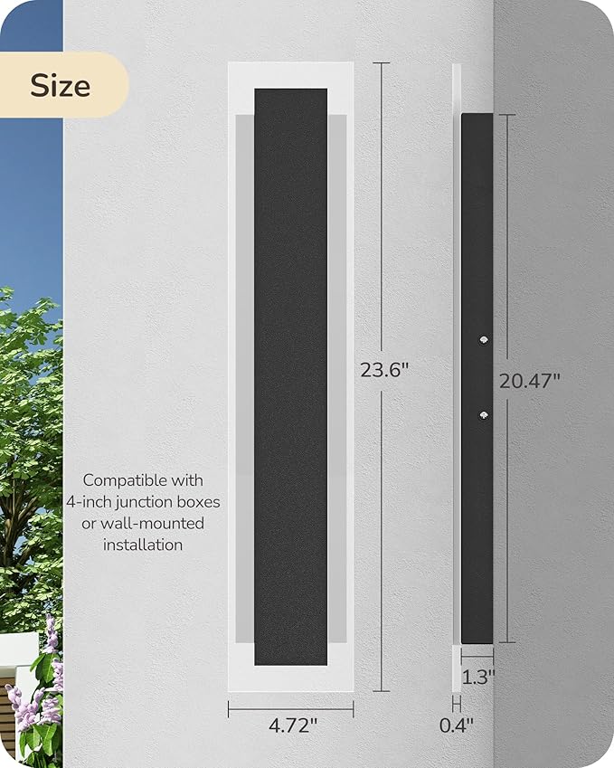 EDISHINE Upgraded 2 Pack 23.6" LED Outdoor Wall Light, Linear Modern Outdoor - Image 7