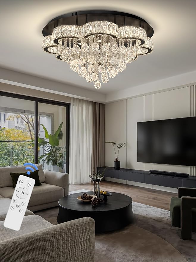 Flashing God W32inches Modern Black Chandeliers Raindrop Crystal Ceiling - Image 7