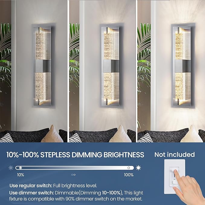 WOSHITU LED Wall Sconce Light: 19 Inch Nickel Modern Sconces Wall Lighting - Image 3