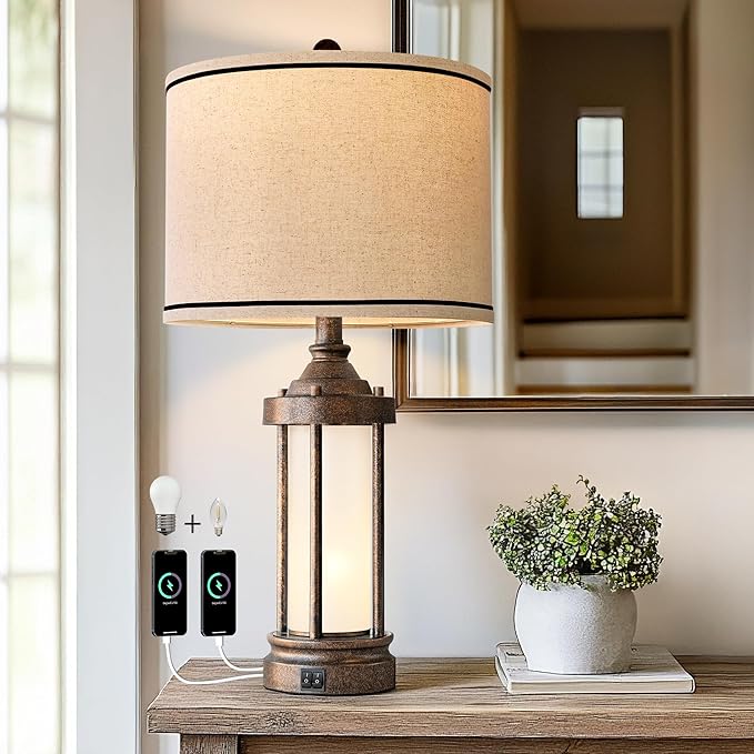 25'' Table Lamp for Living Room Bedroom Farmhouse Metal Lamps - Image 7