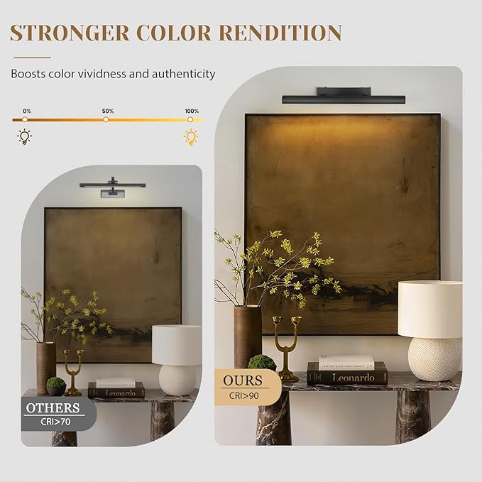 Matte Black Picture Lights for Wall, 3-Light Bronze Gallery Light, Warm White - Image 5