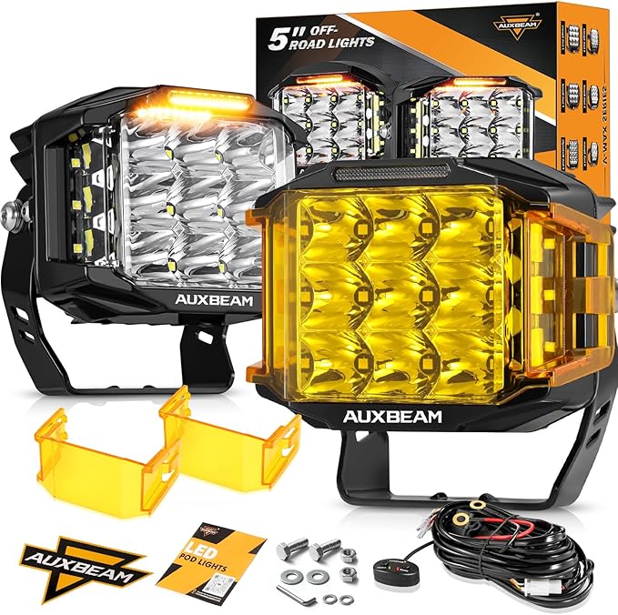 Auxbeam 5 Inch LED Pod Offroad Lights, 168W Super Bright Cube Pods Spot Flood by Auxbeam