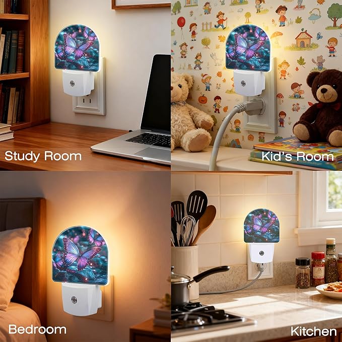 Glowing Purple Butterfly Night Light, Dusk-to-Dawn Auto Sensor Plug in Night - Image 7