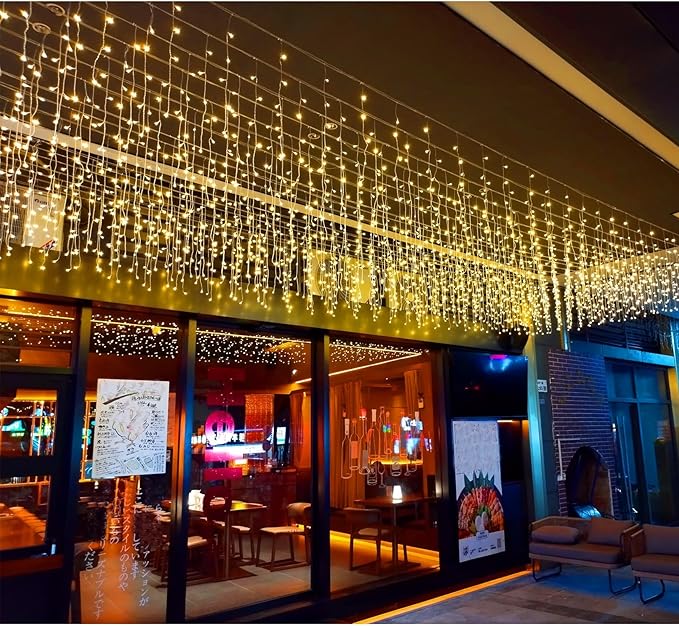 LED Icicle Christmas Lights, 16.4FT 112 LEDs Extendable Curtain 8 Modes Twinkle by FATONESA